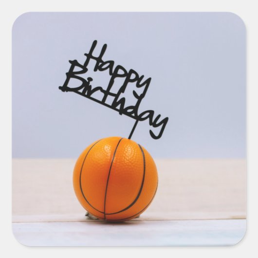 Sticker Carré Basket avec Joyeux anniversaire sur arrière - plan (Devant)