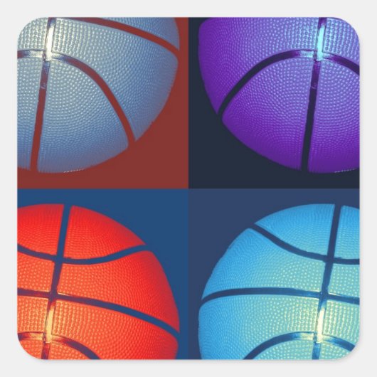 Sticker Carré Basket-ball Art Pop Quatre Couleurs (Devant)