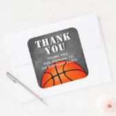 Sticker Carré Basket-ball Balle Chalkboard Anniversaire Merci (Enveloppe)