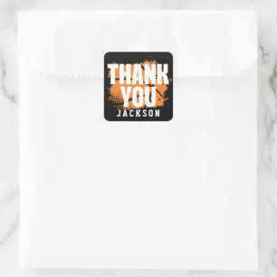 Sticker Carré Basket-ball Orange Black Merci d'anniversaire