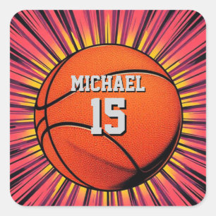 Sticker Carré Basket-ball Votre nom Pop Art