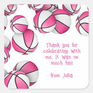 Sticker Carré basket blanc rose filles sport fête d'anniversaire