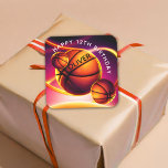 Sticker Carré Basketball Ball Sports Joyeux anniversaire<br><div class="desc">Basket-ball Personnalisé Ball Vivid Sports Joyeux Stickers Anniversaire. Ce design moderne a un ballon de basket sur un arrière - plan vivant et dynamique. Le thème du basket le rend parfait pour l'anniversaire d'un fan de basket. Ajoutez votre nom et votre âge.</div>