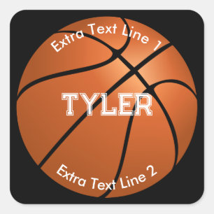 Sticker Carré Basketball, nom blanc, 2 lignes de texte, noir, Vs