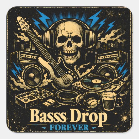 Sticker Carré Bass Drop – Low Frequency Music Power (Devant)