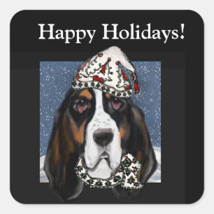 STICKER CARRÉ BASSET. CHIEN DE GARDE