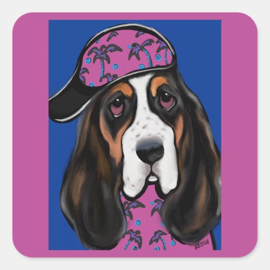 Sticker Carré Basset Hound (Devant)