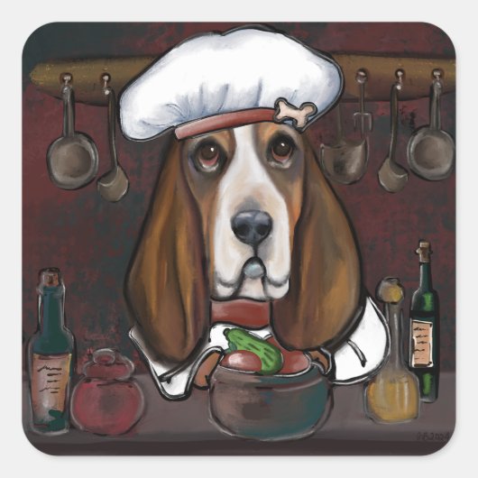 STICKER CARRÉ BASSET HOUND (Devant)