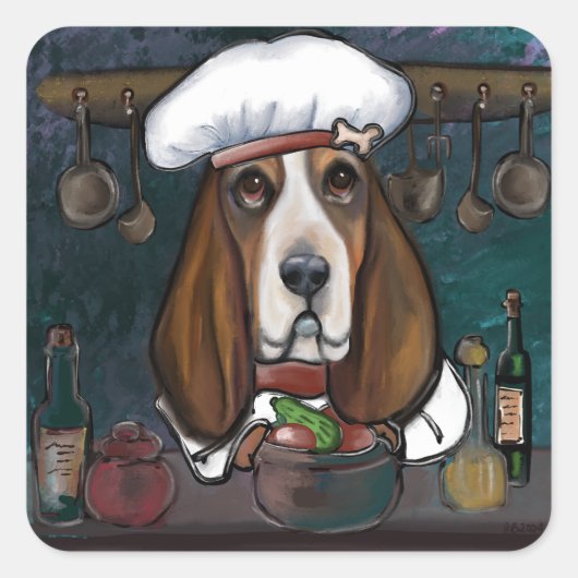 STICKER CARRÉ BASSET HOUND (Devant)