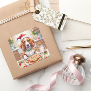 Sticker Carré Basset Hound Adorable qui Fauche des Cookies de No