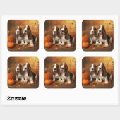 Sticker Carré Basset Hound Chiot Automne Citrouille de plaisir (Feuille)