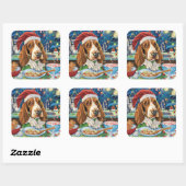 Sticker Carré Basset Hound Gîtes : Noël festif (Feuille)
