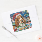 Sticker Carré Basset Hound Gîtes : Noël festif (Enveloppe)