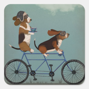 Sticker Carré Basset Hound Tandem