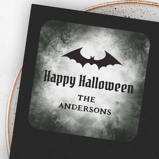 Sticker Carré Bat Happy Halloween grunge noir
