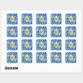 Sticker Carré Bat mitzvah Blue Medley Aquarelle Star Damask (Feuille)