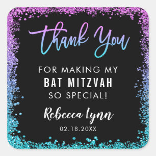 Sticker Carré Bat mitzvah de Parties scintillant Turquoise viole