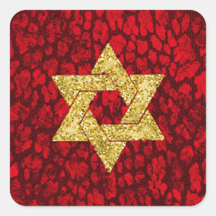 Sticker Carré Bat mitzvah Faux Red Metallic Gold Parties scintil