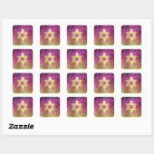 Sticker Carré Bat mitzvah Magenta Pink et Gold Glittery (Feuille)