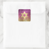 Sticker Carré Bat mitzvah Magenta Pink et Gold Glittery (Sac)