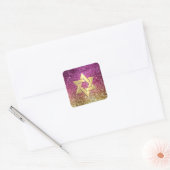Sticker Carré Bat mitzvah Magenta Pink et Gold Glittery (Enveloppe)