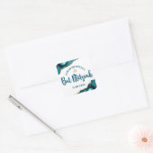 Sticker Carré Bat Mitzvah Moderne Turquoise Or Agate Script (Enveloppe)