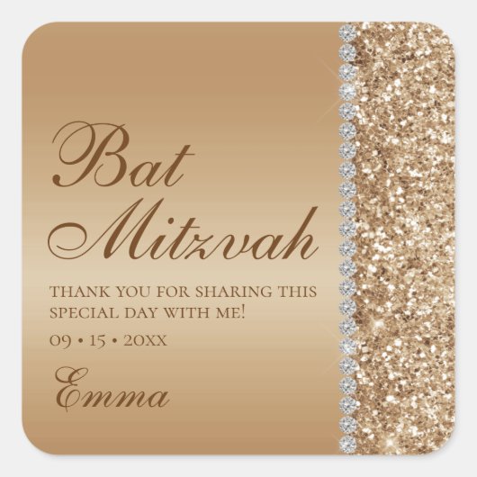 Sticker Carré Bat mitzvah Parties scintillant or (Devant)