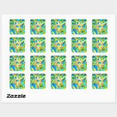 Sticker Carré Bat mitzvah Turquoise Bleu Vert Aquarelle Damas (Feuille)