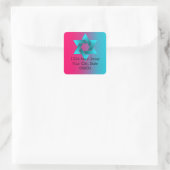 Sticker Carré Bat mitzvah Turquoise et rose Ombre Star de David (Sac)