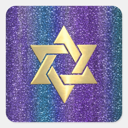 Sticker Carré Bat mitzvah Violet Turquoise Glitterie rayures N'i (Devant)