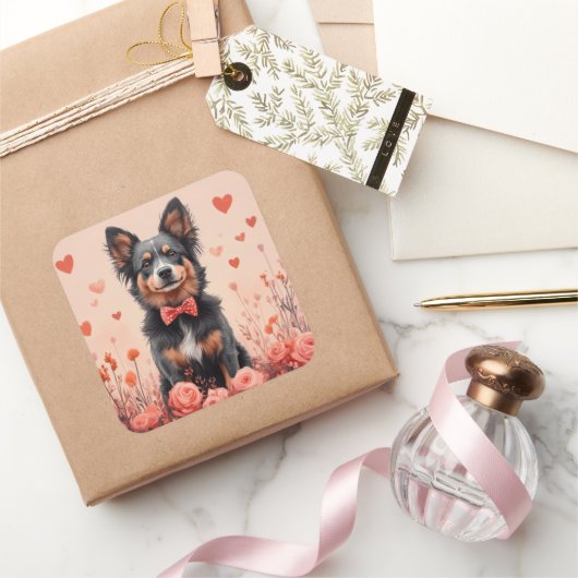 Sticker Carré Bataille australienne avec Roses - Saint-Valentin (Cadeaux)