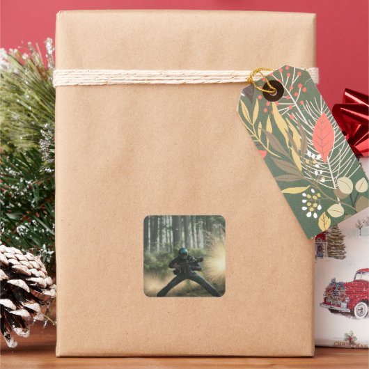 Sticker Carré Bataille de Paintball Forêt (vacances)