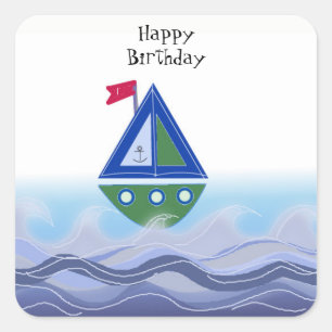 Sticker Carré Bateau à voile sur l'océan bleu