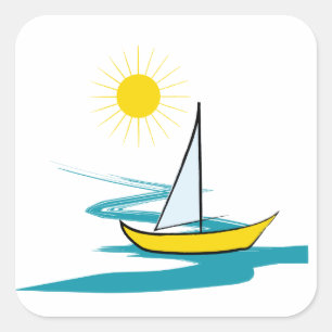 Sticker Carré Bateau à voilier simple