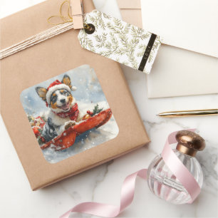 Sticker Carré Bateau australien en sledge laissez-le neiger Noël