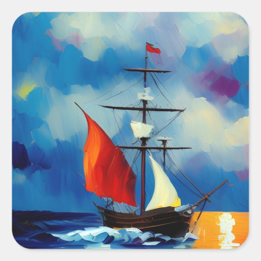 Sticker Carré Bateau dans la nuit (Devant)