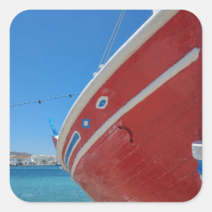 Sticker Carré Bateau De Pêche Dans Le Port De Mykonos En Cyclade