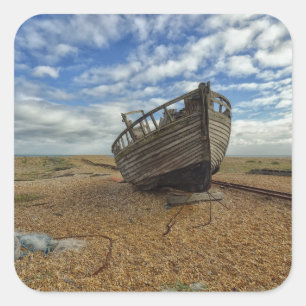 Sticker Carré Bateau de pêche en bois abandonné Dungeness