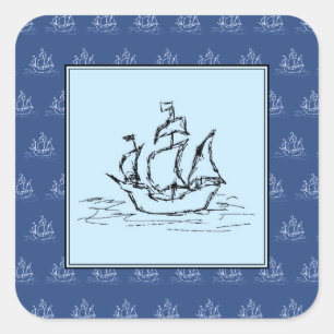 Sticker Carré Bateau de pirate sur le motif de bateau, bleu