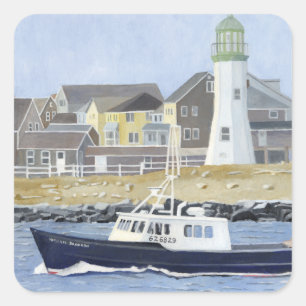 Sticker Carré Bateau homard Scituate Harbor