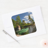 Sticker Carré Bateau vert dans un fjord en Norvège (Enveloppe)