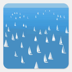 Sticker Carré Bateaux à voile en mer bleu profond - Regatta Bate
