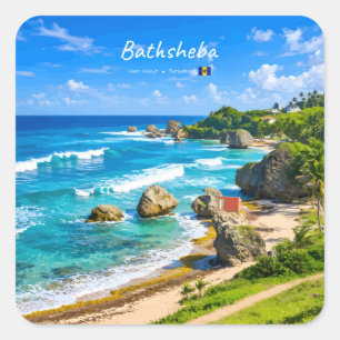 Sticker Carré Bathsheba, Barbade - Côte de plage tropicale
