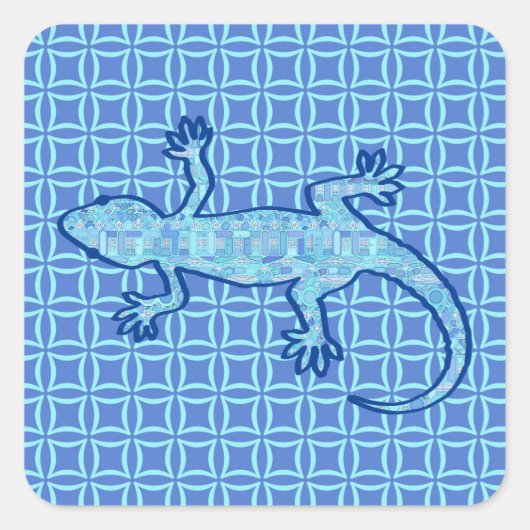 Sticker Carré Batik Tribal Gecko - bleu denim doux (Devant)
