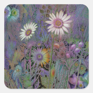 STICKER CARRÉ BÂTIMENT À JOLIES FLEURS