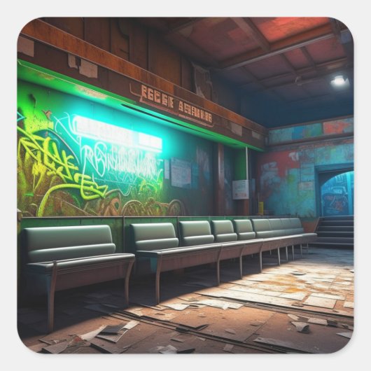 Sticker Carré Bâtiment abandonné Décadage urbain (Devant)