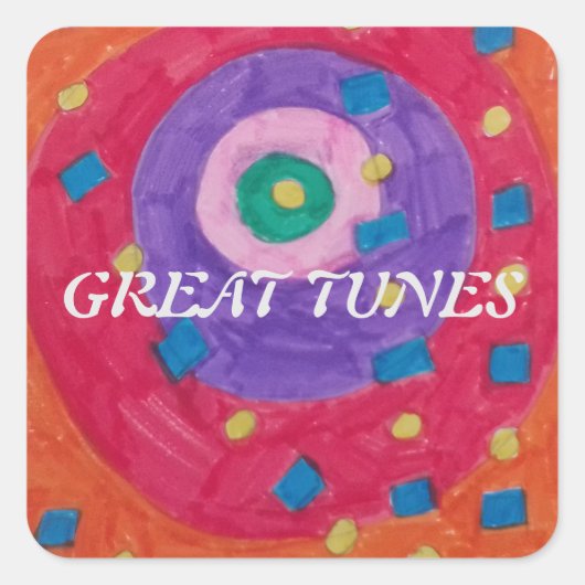 STICKER CARRÉ BÂTIMENTS MUSICAUX DE L'ARTISTE PAULA REILLY. (Devant)