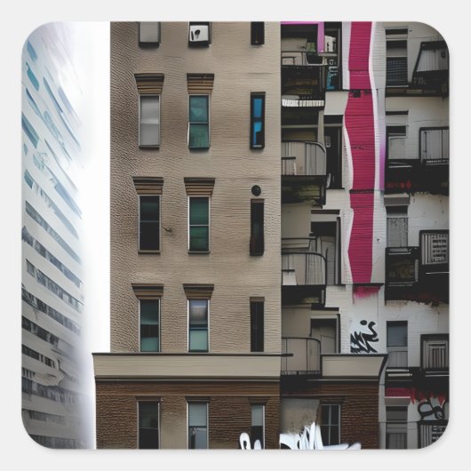Sticker Carré Bâtiments urbains abandonnés avec graffiti (Devant)