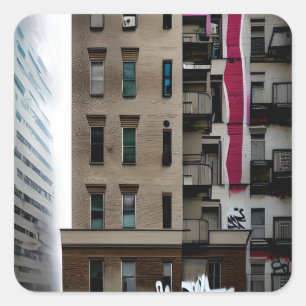 Sticker Carré Bâtiments urbains abandonnés avec graffiti