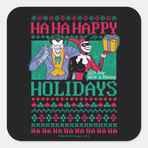 Sticker Carré Batman   Joyeuses fêtes Joker & Harley Quinn